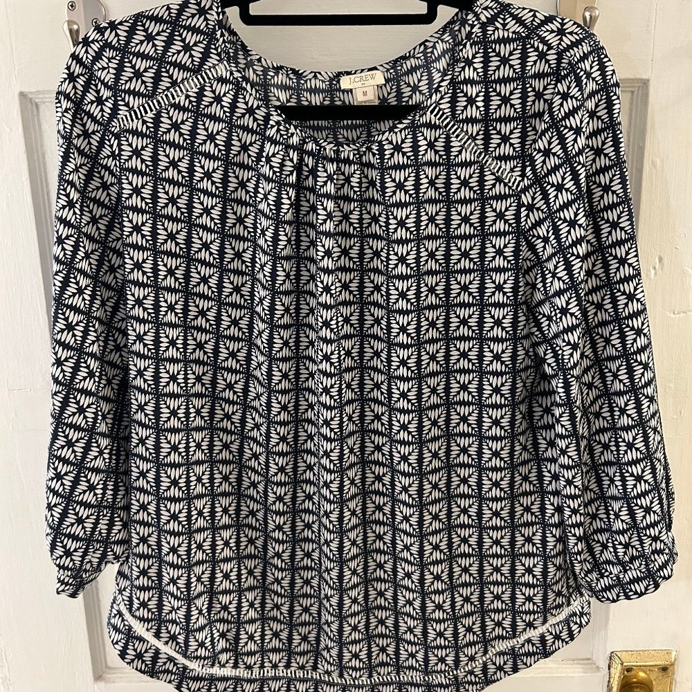 Women's J. Crew Navy & White Print Tunic Top Size Medium
